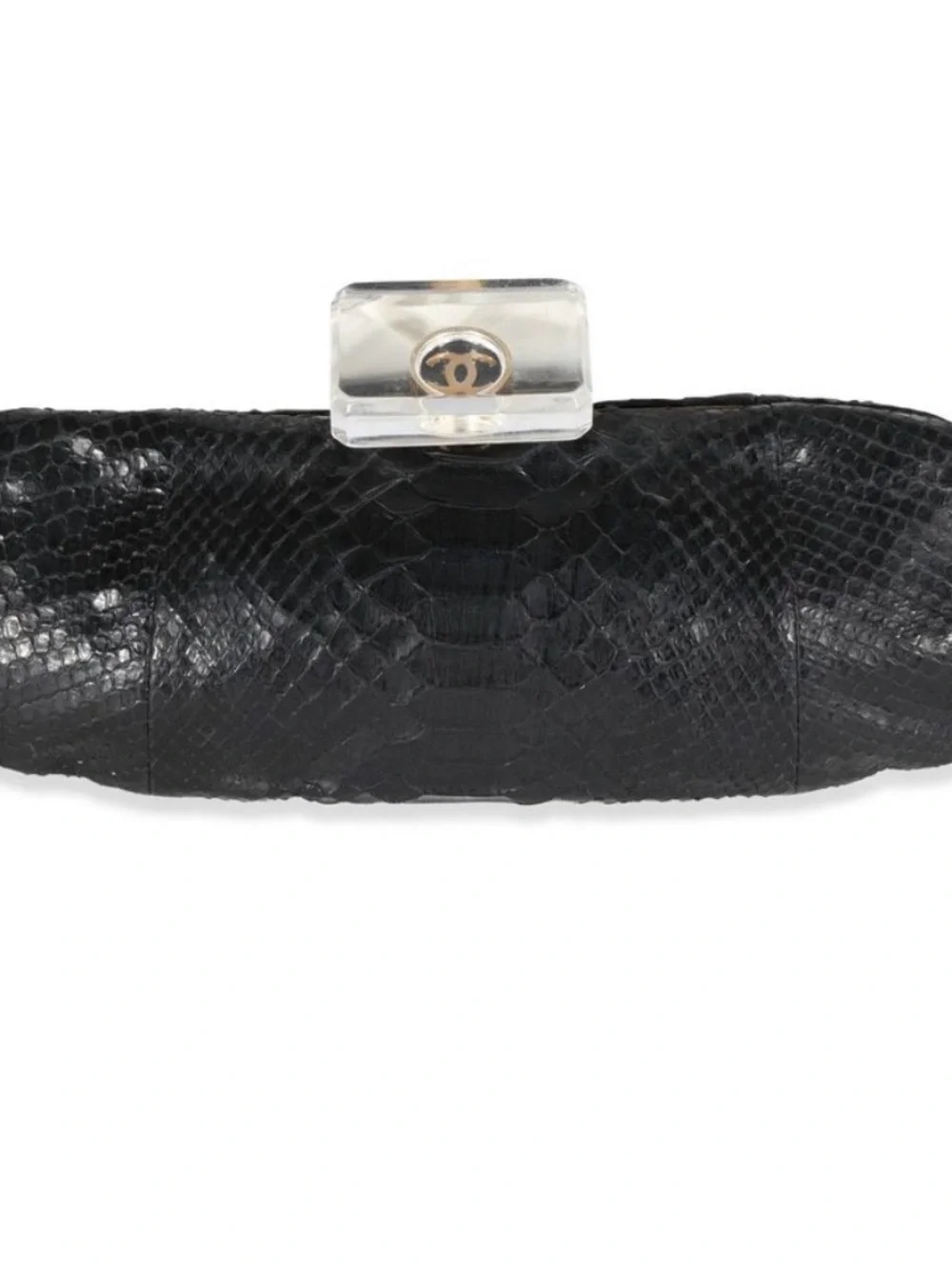 CHANEL Black Python Clutch with Lucite Turn Lock